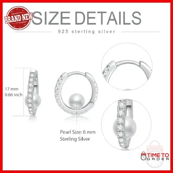 Sterling Silver Hoop Earrings with Pearl and Moissanite Halo Setting
